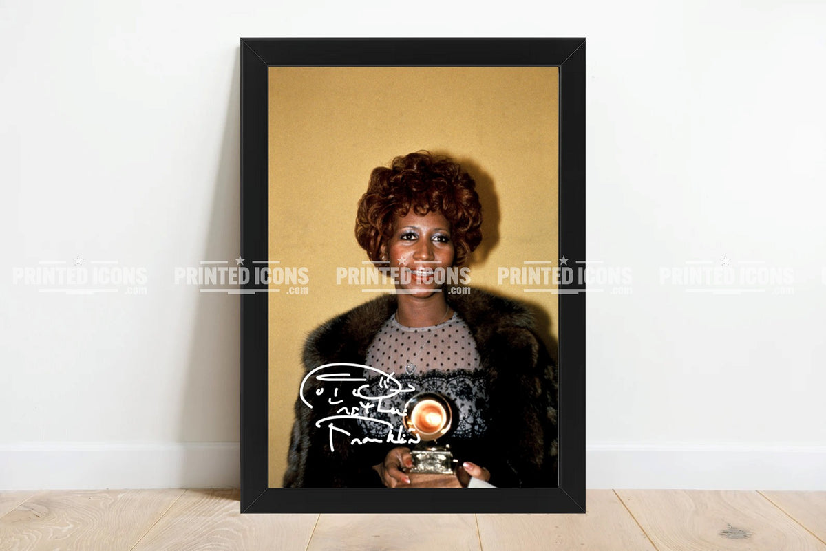 Aretha Franklin soul music memorabilia photo print displayed in black frame
