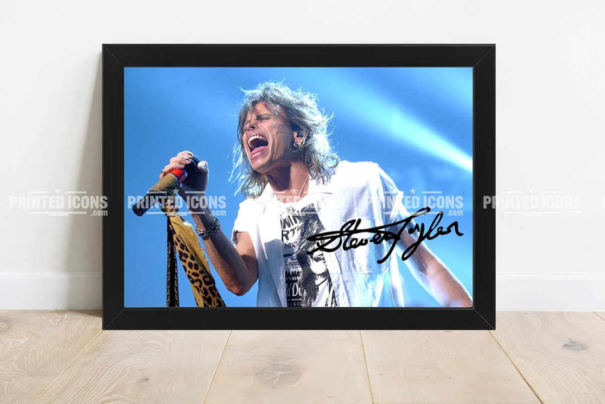 Steven Tyler signed photo print with reproduced autograph and black frame