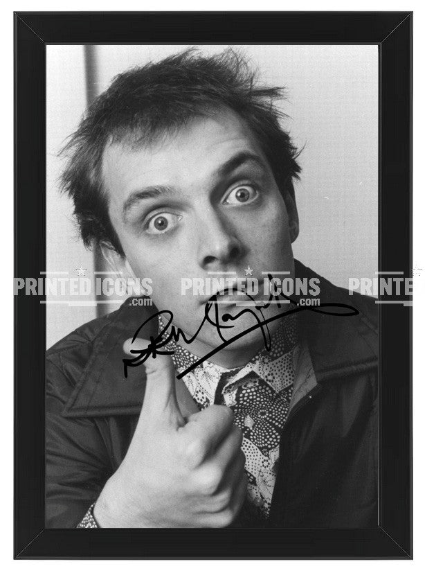 Rik Mayall as Richie in Bottom autograph printed signed photo. Rik Mayall Autograph. Black frame