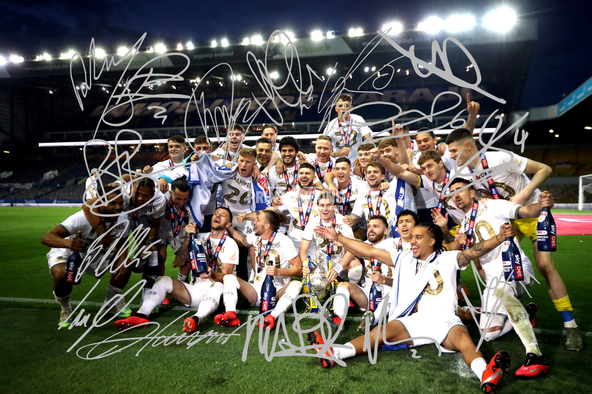 Leeds United promotion-winning squad 2019/20 autograph photo print
