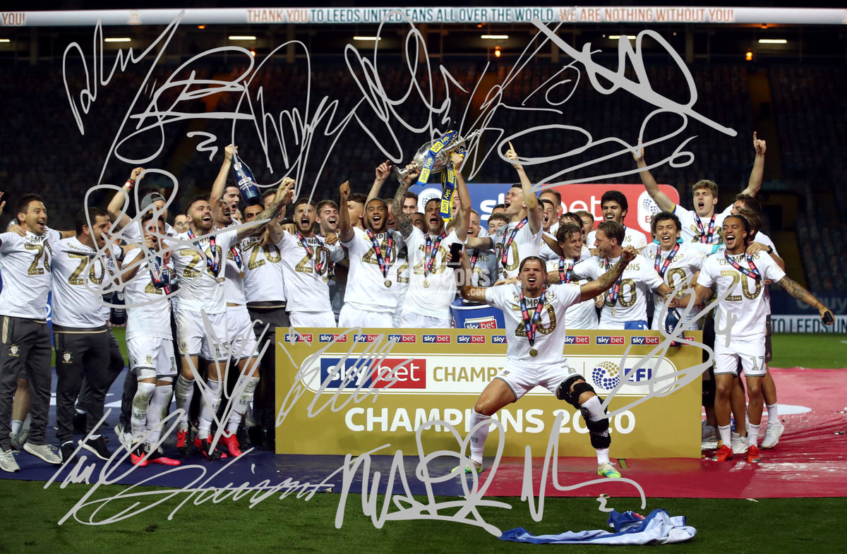 Leeds United 2019/20 Championship winners team autograph print