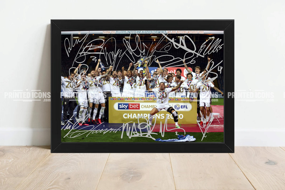 Leeds United Champions 2020 squad celebration autograph photo