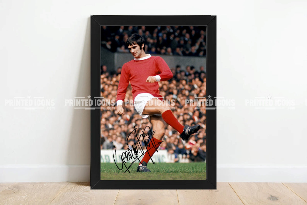 George Best football photo with reproduced autograph
