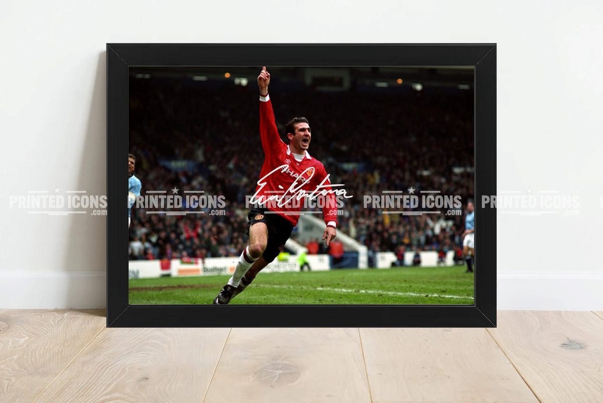 Framed Eric Cantona Manchester United celebration autograph print