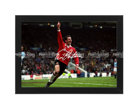 Eric Cantona celebration signed Manchester United photo print in black frame