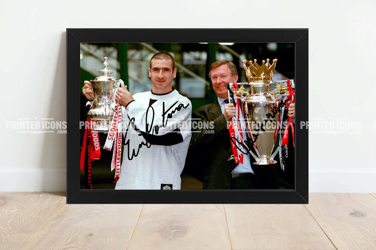 Eric Cantona and Alex Ferguson Double winners printed autograph photo