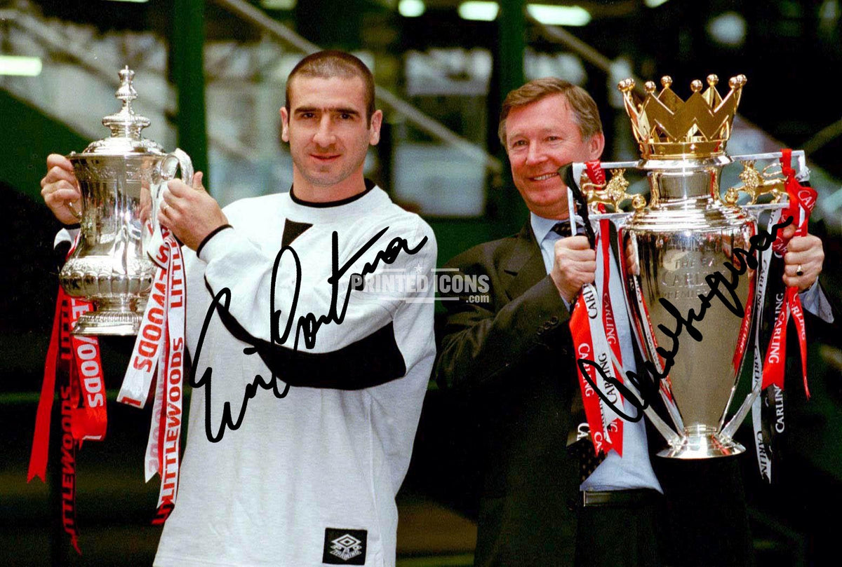 Eric Cantona and Sir Alex Ferguson signed Manchester United trophy print