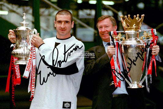 Eric Cantona and Sir Alex Ferguson signed Manchester United trophy print