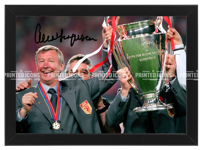Framed Manchester United 1999 Sir Alex Ferguson football memorabilia
