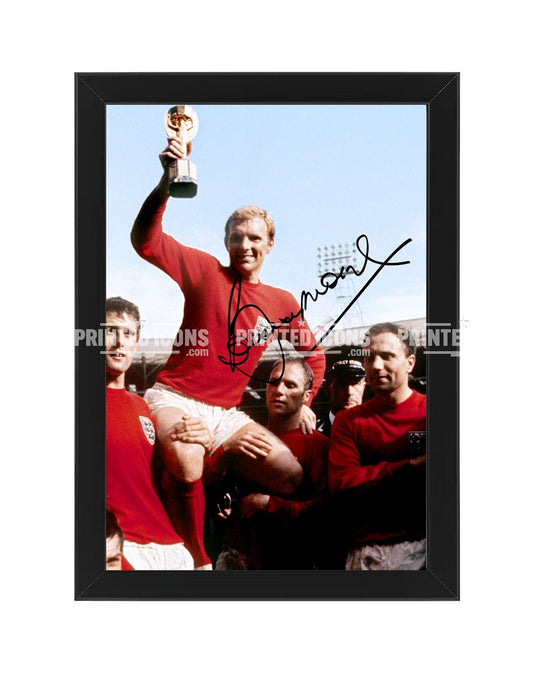Framed Bobby Moore England World Cup football memorabilia