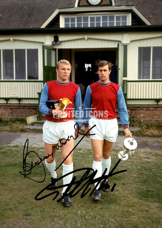 Bobby Moore and Geoff Hurst signed style West Ham United football photo print