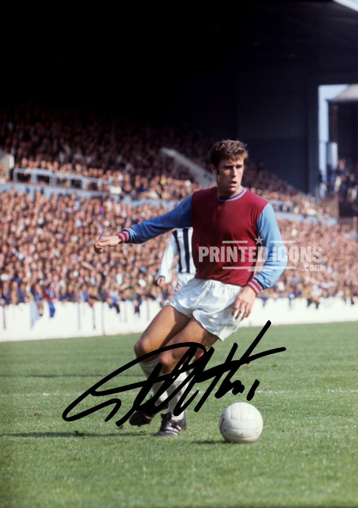 Geoff Hurst signed style West Ham United action football photo