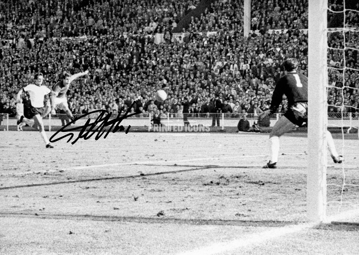 Geoff Hurst shooting in 1966 World Cup Final signed style photo print