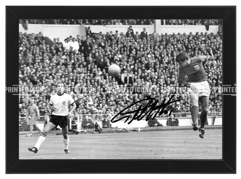 Geoff Hurst 1966 World Cup signed photo print heading ball for England