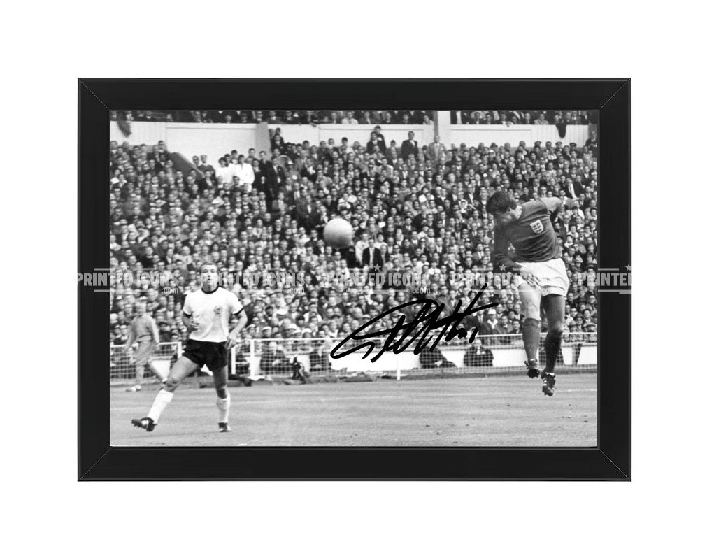 Geoff Hurst 1966 World Cup signed photo print heading ball for England