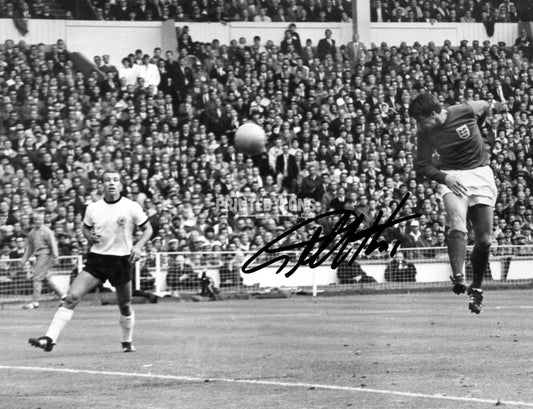 Geoff Hurst heading ball for England 1966 signed style football print
