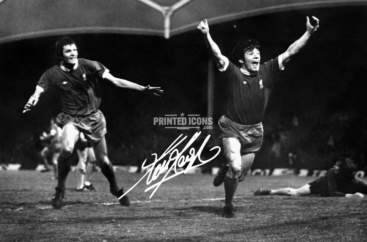 Kevin Keegan Liverpool black and white goal celebration with printed signature
