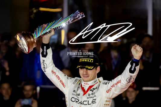 Max Verstappen F1 signed photo print with printed autograph. Black frame - framed photo autograph.