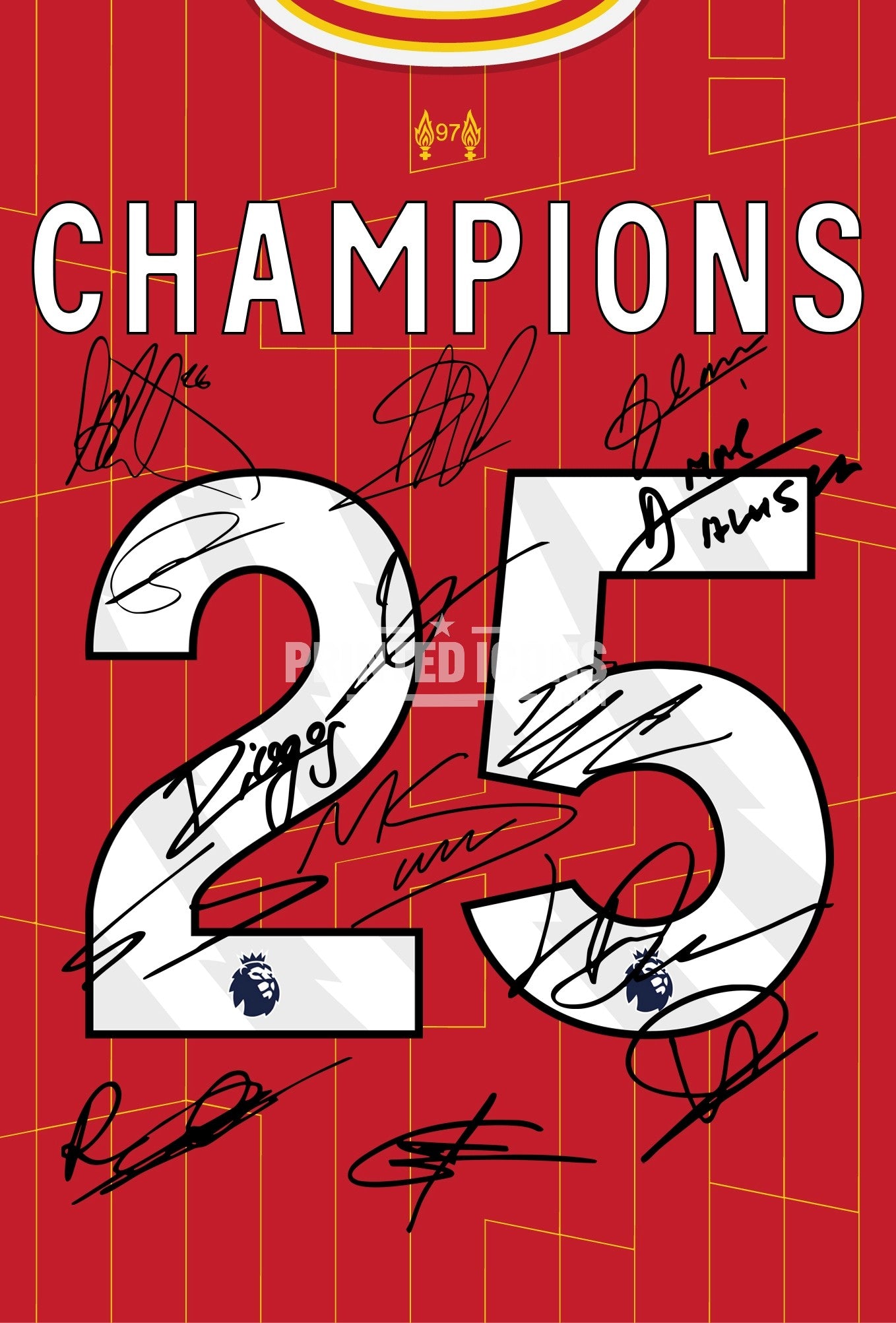 Liverpool 2024 - 2025 winning Premier League squad signed print. Signed by the squad and Arne Slot, this print is an iconic piece of memorabilia for any Liverpool fan. These printed autographs are taken from certified originals. This item can come as print only or ready framed - these make a great gift.