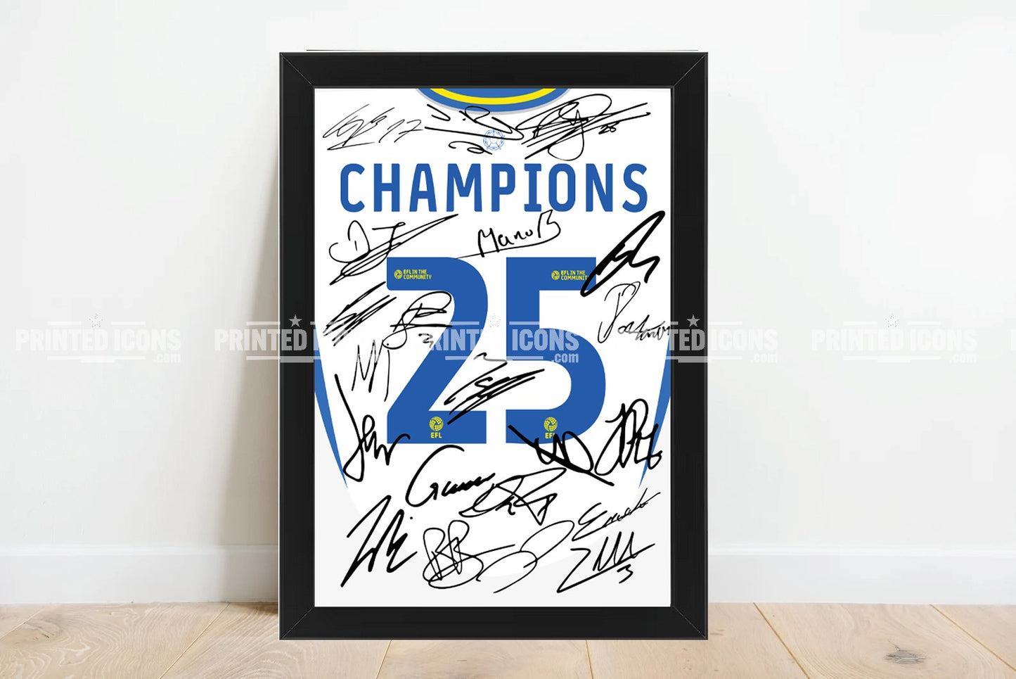 Leeds United 2024 - 2025 winning Championship squad signed print. Signed by the squad and Daniel Farke, this print is an iconic piece of memorabilia for any Leeds fan. These printed autographs are taken from certified originals. This item can come as print only or ready framed - these make a great gift.