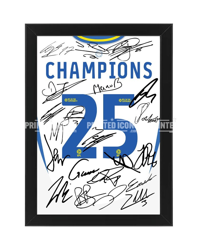 Leeds United 2025 Championship Champions multi signed framed photo print