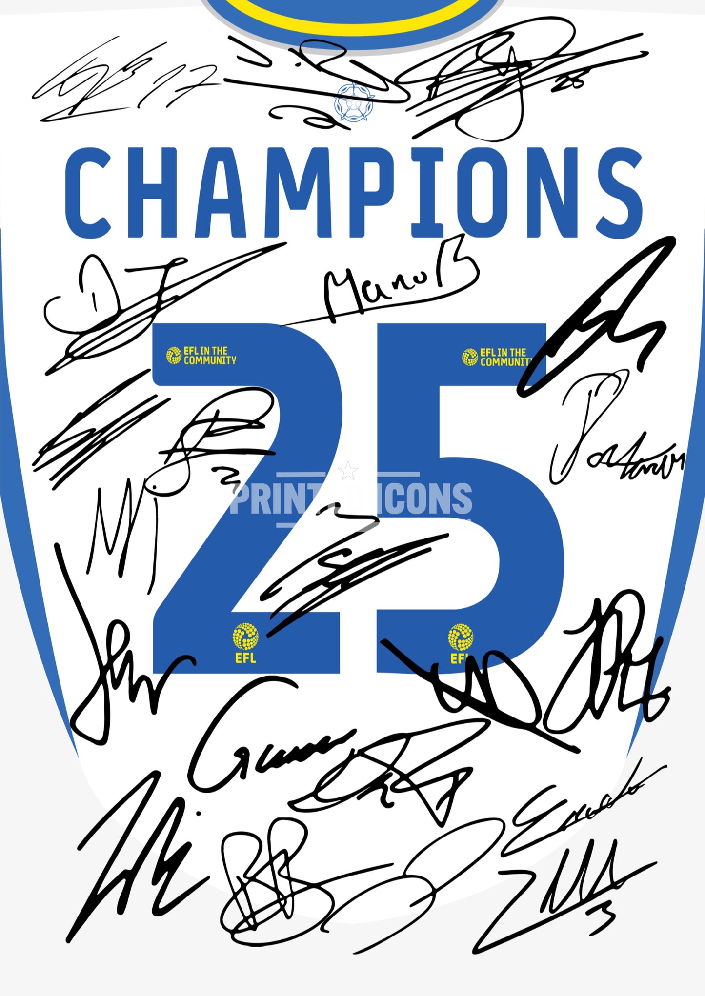 Leeds United 2024 - 2025 winning Championship squad signed print. Signed by the squad and Daniel Farke, this print is an iconic piece of memorabilia for any Leeds fan. These printed autographs are taken from certified originals. This item can come as print only or ready framed - these make a great gift.