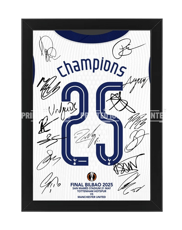 Framed Tottenham Hotspur 2025 Europa League Champions multi signed print. A great piece of Spurs Memorabilia. 