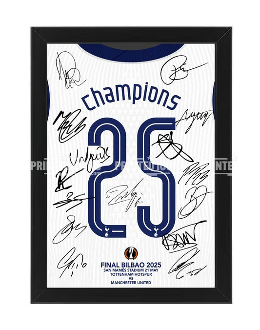 Framed Tottenham Hotspur 2025 Europa League Champions multi signed print. A great piece of Spurs Memorabilia. 