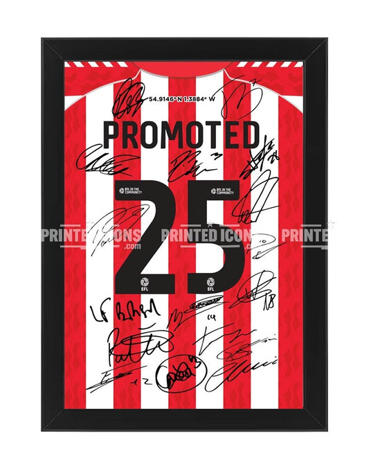 Framed Sunderland 2025 promotion multi signed print with squad autographs
