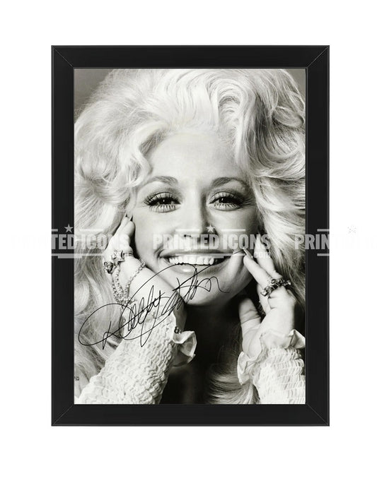 Dolly Parton black and white autograph photo print framed country music memorabilia