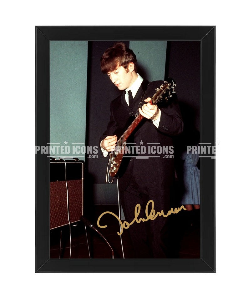 Johnny Cash framed signed photo print with guitar and printed autograph